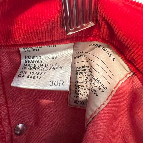 AG Adriano Goldschmied Vibrant Red Corduroy Pants The Stevie Ankle - Picture 8 of 9